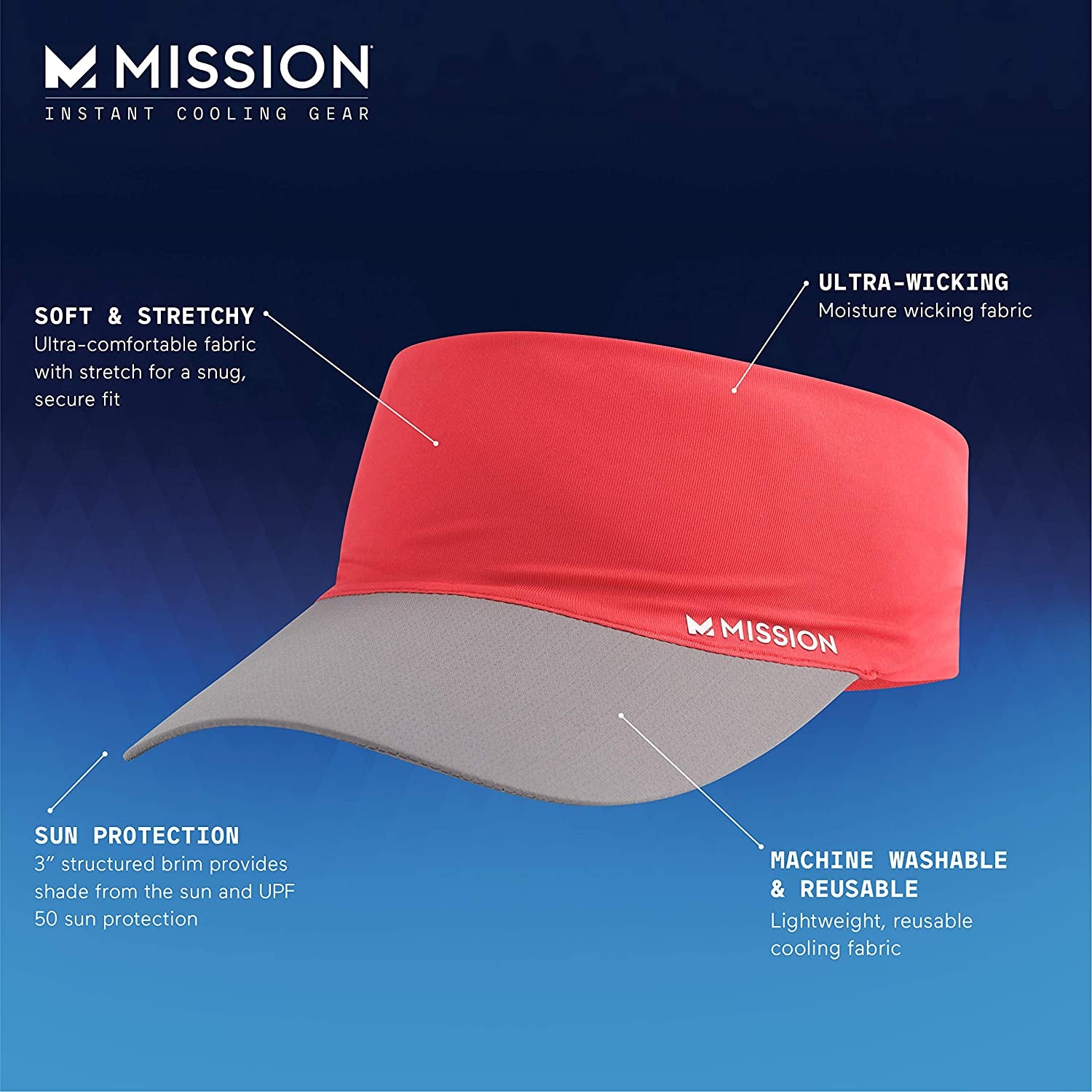 Unisex Stretchy Cooling Visor UPF 50 No Slip Band MISSION Cooling Stretchy Visor - UPF 50 Sun Protection  main image 2